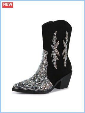 Women's Cowboy Ankle Boots Sparkly Rhinestone Western Boot